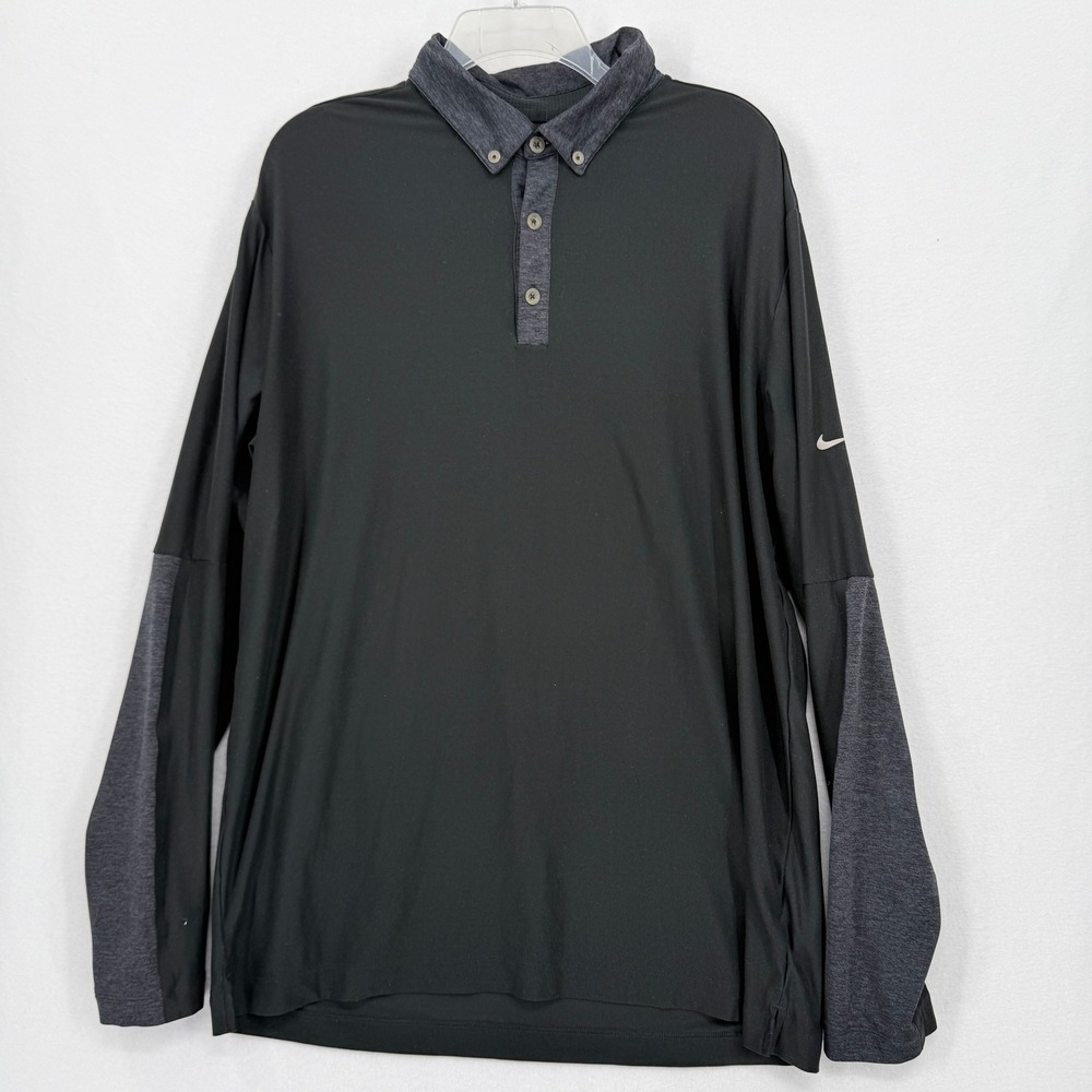 Nike Golf Polo Mens Large Black Dri-FIT Tour Performance 542166-010 Long Sleeve